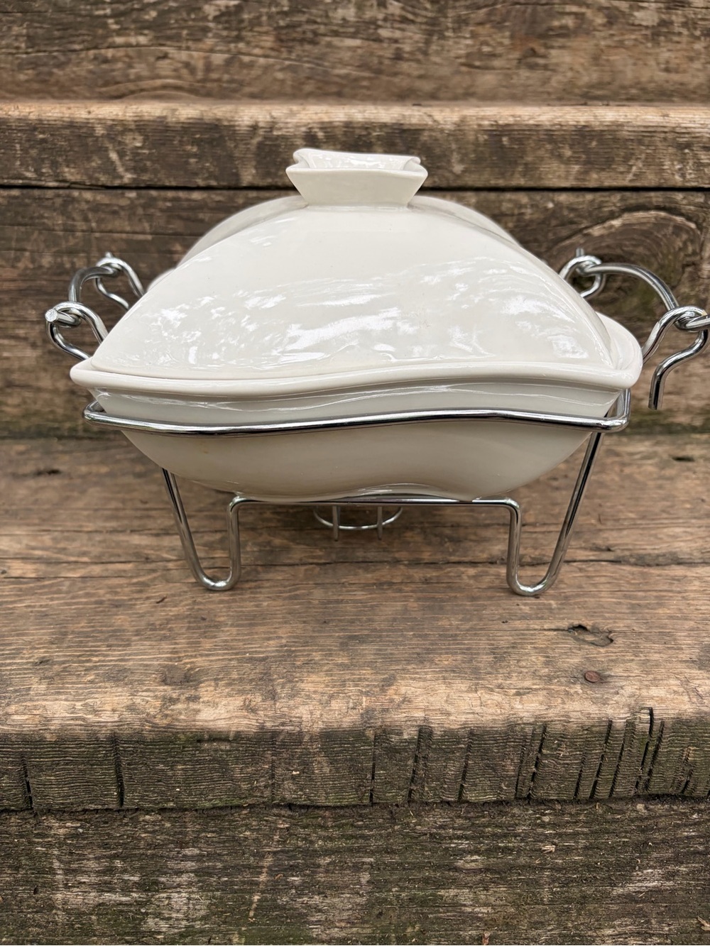 Siena by Godinger White Ceramic Chafing Dish with Warming Stand